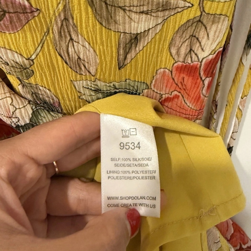 $298 Anthropologie Dolan Ellory Dress Yellow Floral 100% Silk Midi Boho, Size M - Picture 4 of 6